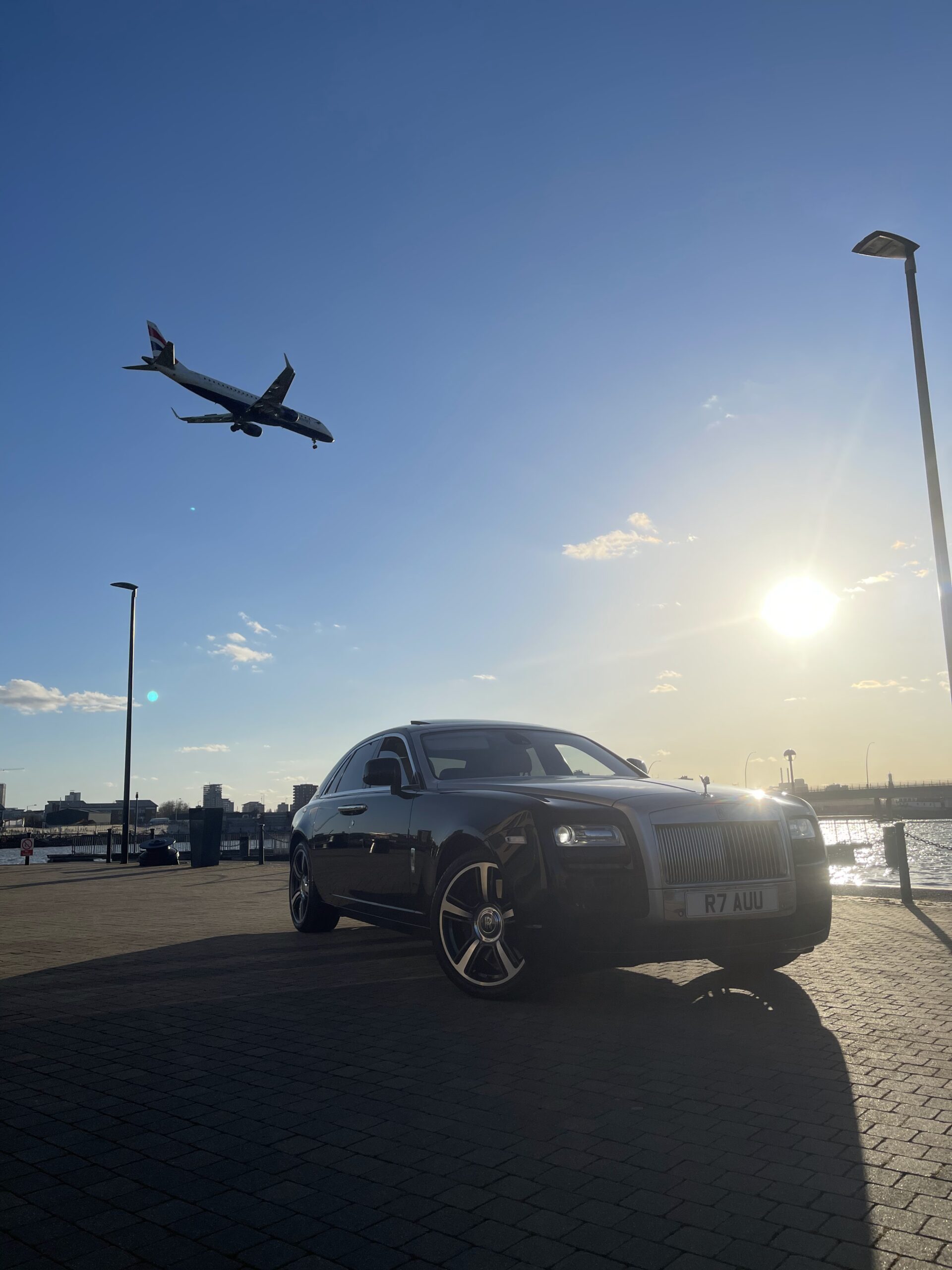 One of Morgan Stallions Rolls Royce Ghost Vehicles outside of Gatwick Airport, waiting for a client.