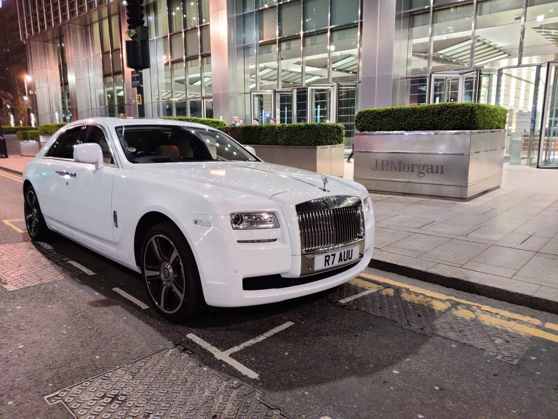 One of Morgan Stallions Rolls Royce Ghost Vehicles outside a hotel, ready to take a client to Gatwick Airport.